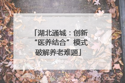 湖北通城：创新 “医养结合”模式 破解养老难题